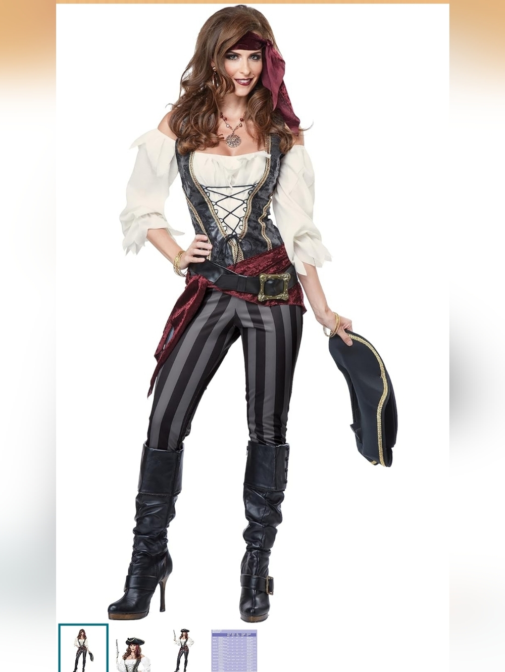 NEW Pirate Costume Womens Medium Buccaneer Set Hat Pants Halloween Outfit 8-10